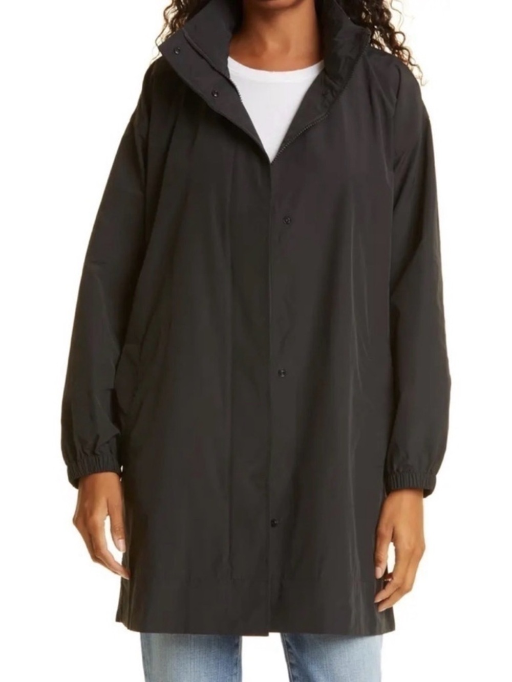 Eileen Fisher Stand Collar Organic Cotton Nylon Blend Coat Jacket